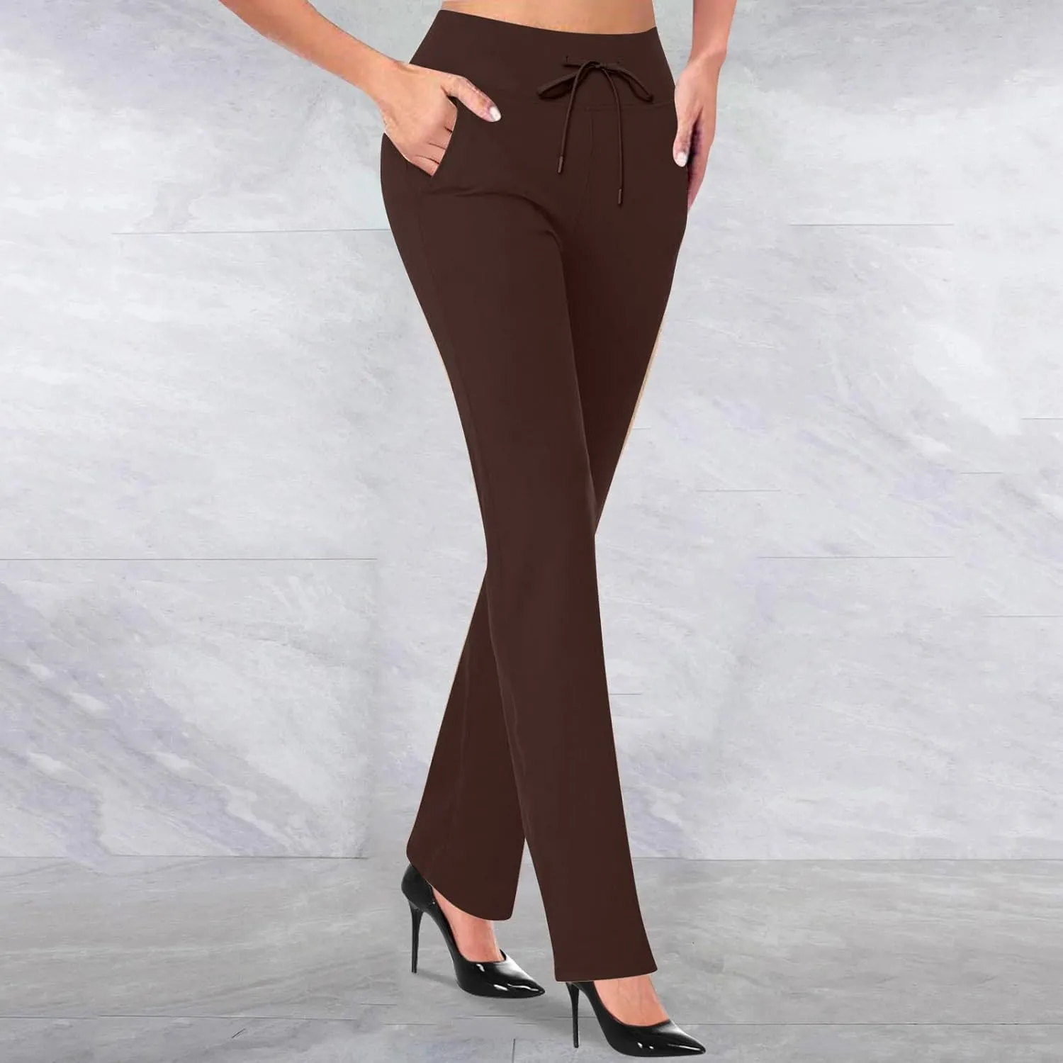 Women's Pants for Work High Waist Yoga Dress Pants Business Casual Stretch Wide Leg Flared Trousers with Pockets