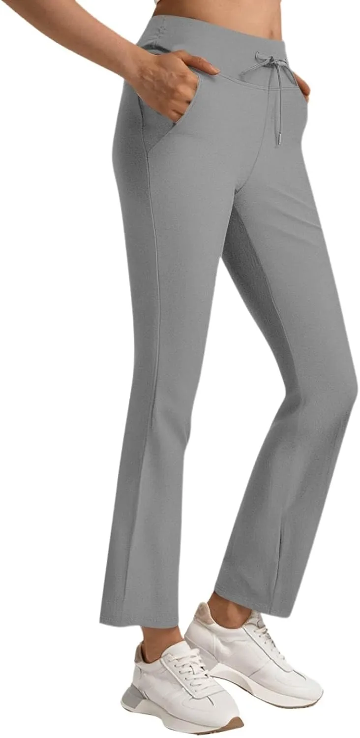 Women's Pants for Work High Waist Yoga Dress Pants Business Casual Stretch Wide Leg Flared Trousers with Pockets