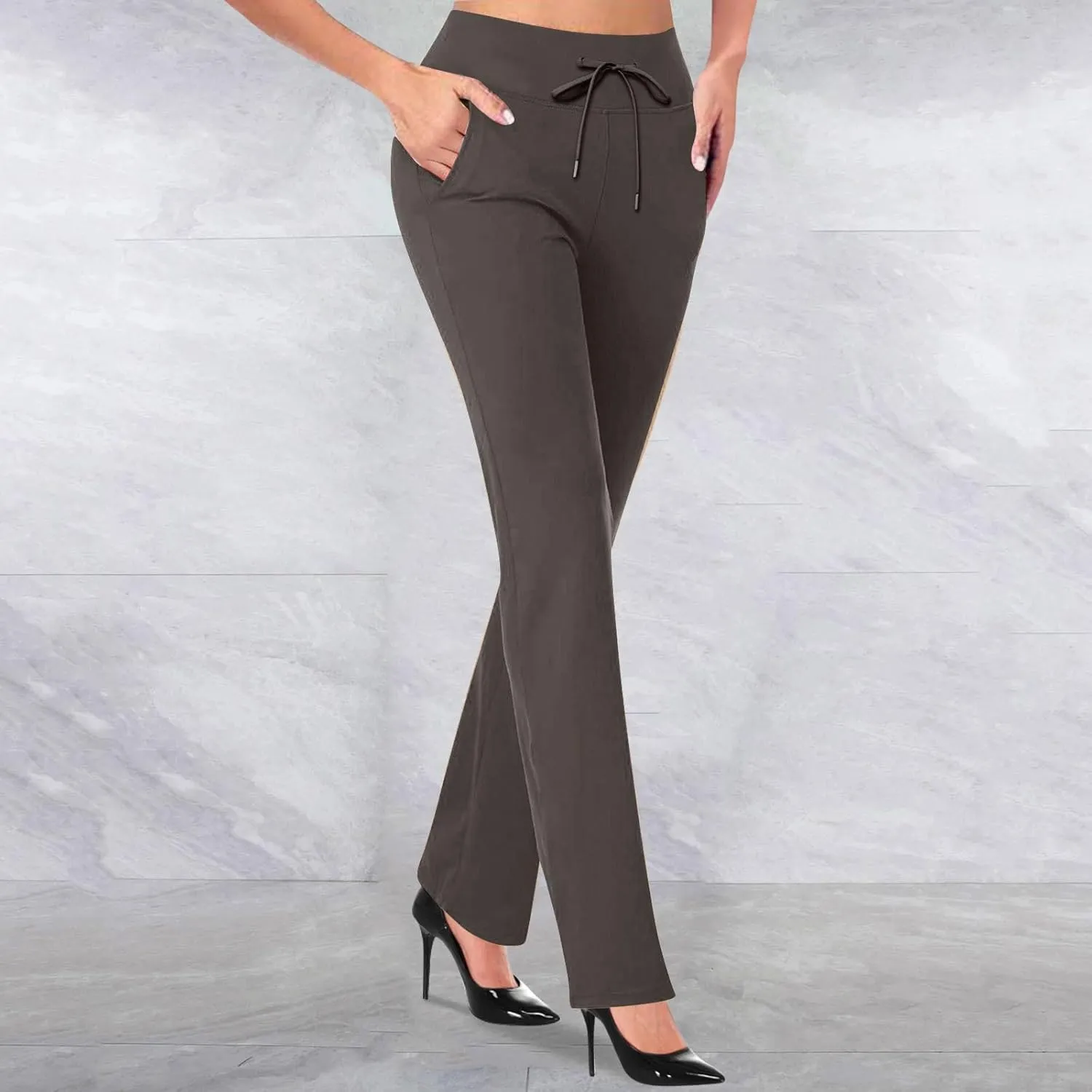 Women's Pants for Work High Waist Yoga Dress Pants Business Casual Stretch Wide Leg Flared Trousers with Pockets