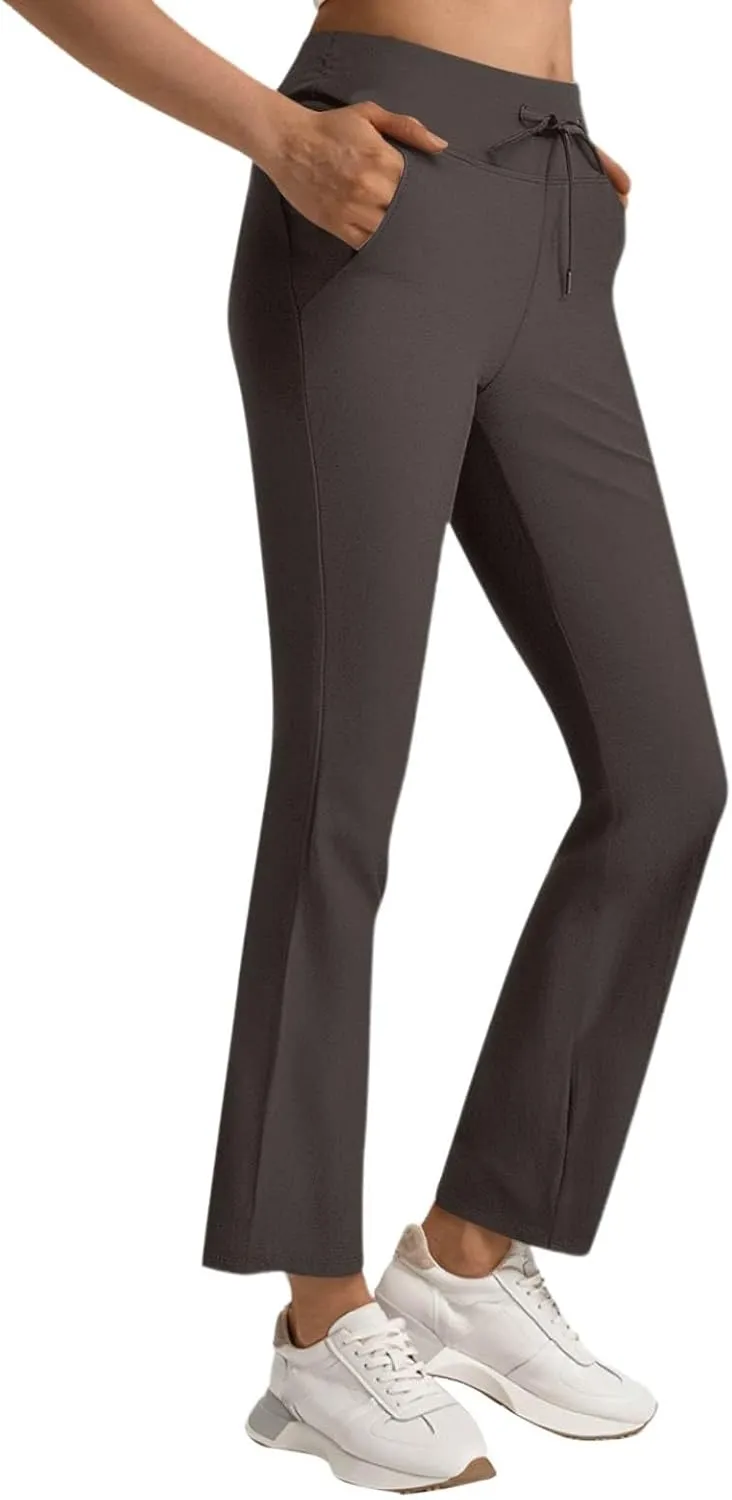 Women's Pants for Work High Waist Yoga Dress Pants Business Casual Stretch Wide Leg Flared Trousers with Pockets