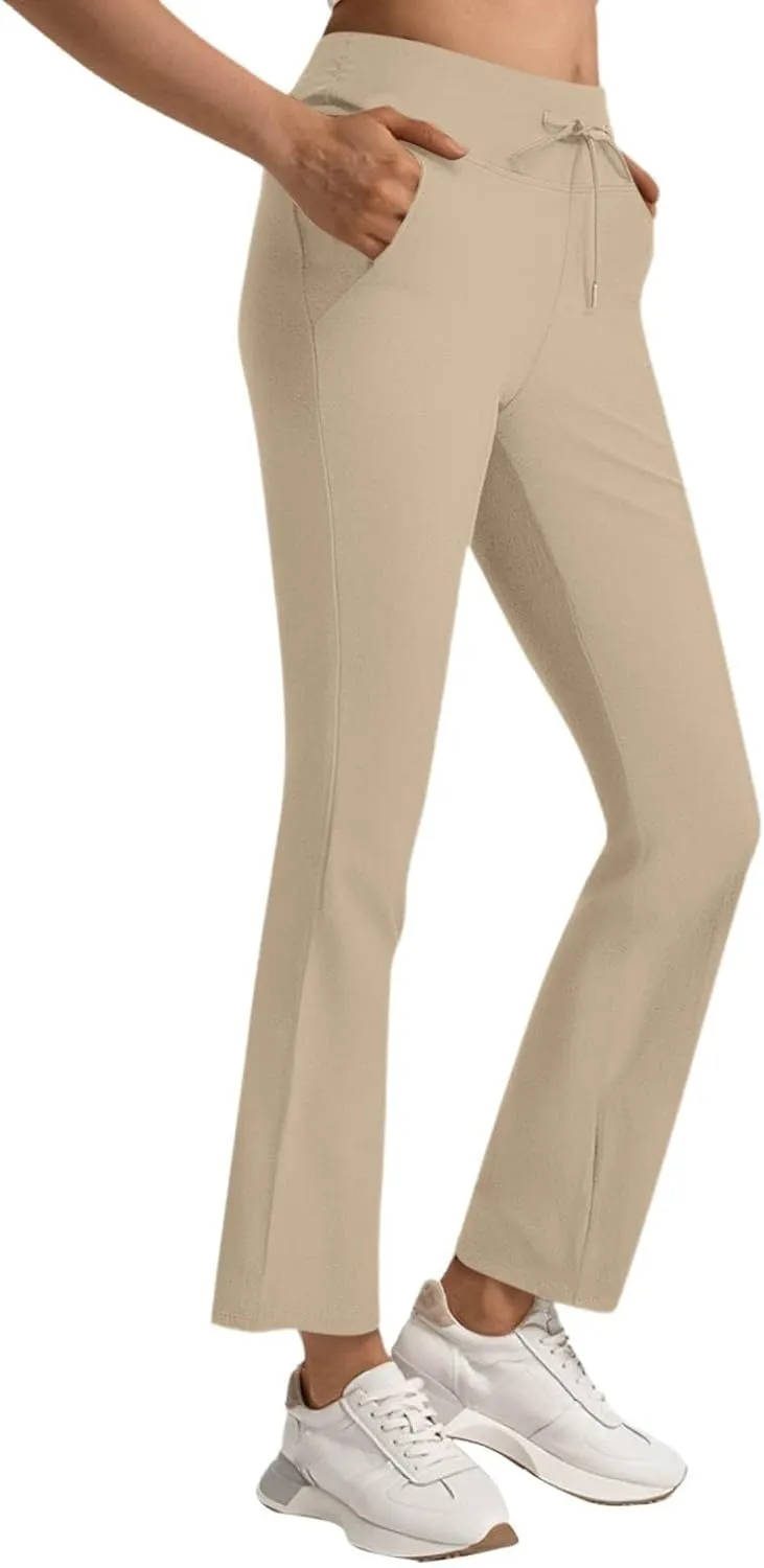 Women's Pants for Work High Waist Yoga Dress Pants Business Casual Stretch Wide Leg Flared Trousers with Pockets