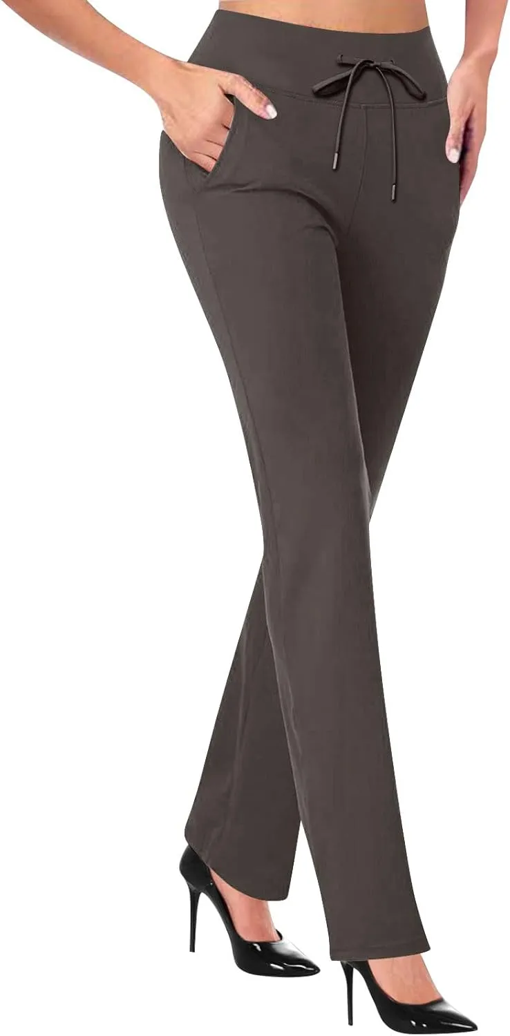 Women's Pants for Work High Waist Yoga Dress Pants Business Casual Stretch Wide Leg Flared Trousers with Pockets