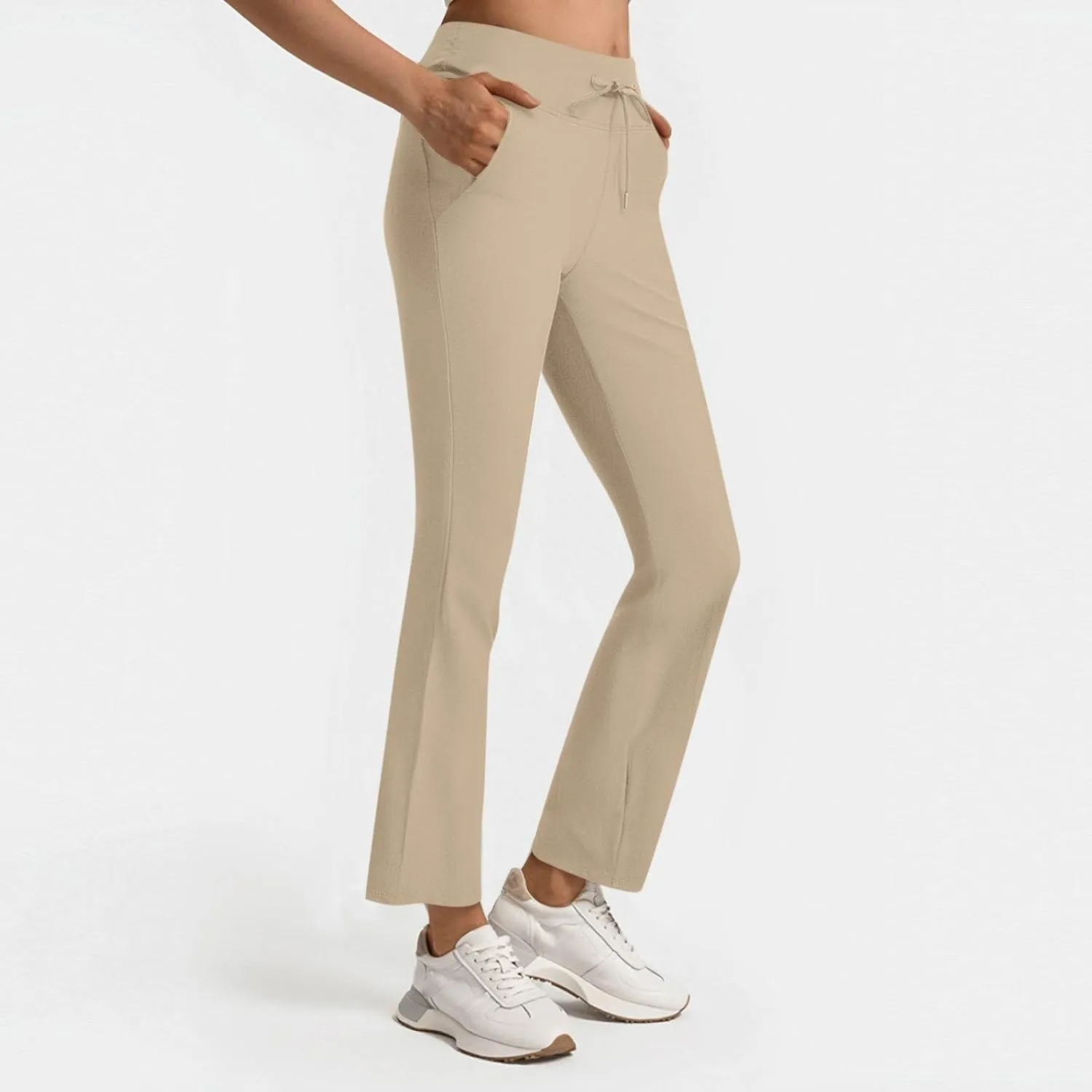 Women's Pants for Work High Waist Yoga Dress Pants Business Casual Stretch Wide Leg Flared Trousers with Pockets