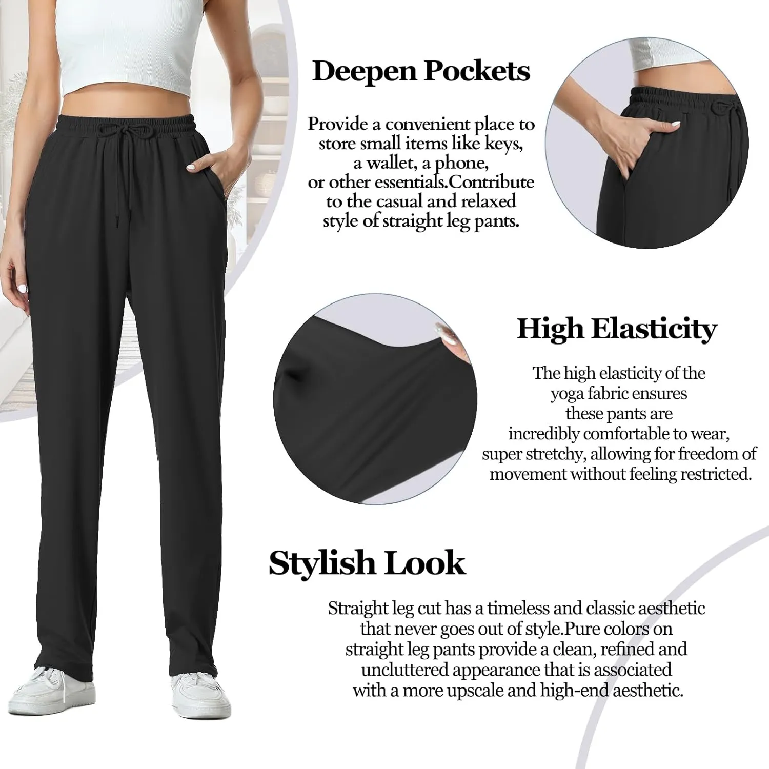 Womens Pants Straight Leg Sweatpants for Women Elastic Waist Work Pants Baggy Casual Drawstring Lounge Pants