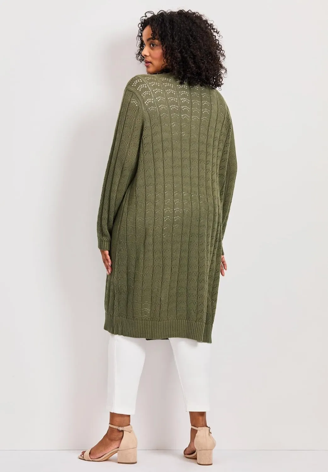 Women's Plus Size Pointelle Duster Cardigan