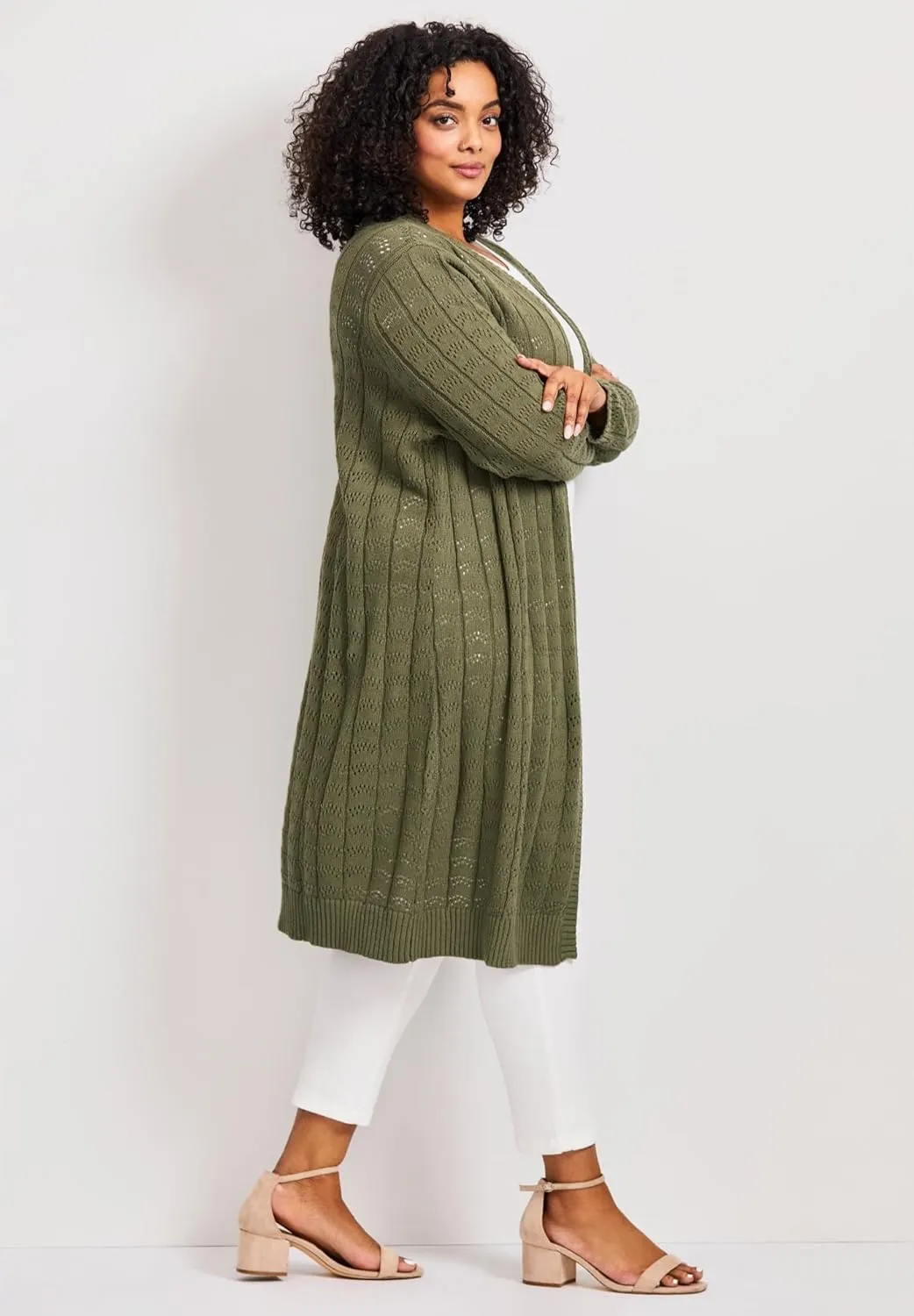 Women's Plus Size Pointelle Duster Cardigan