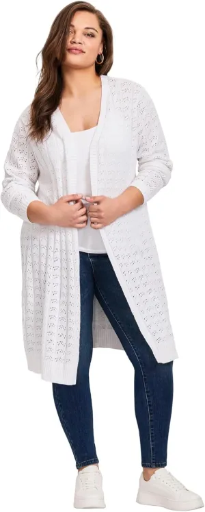 Women's Plus Size Pointelle Duster Cardigan