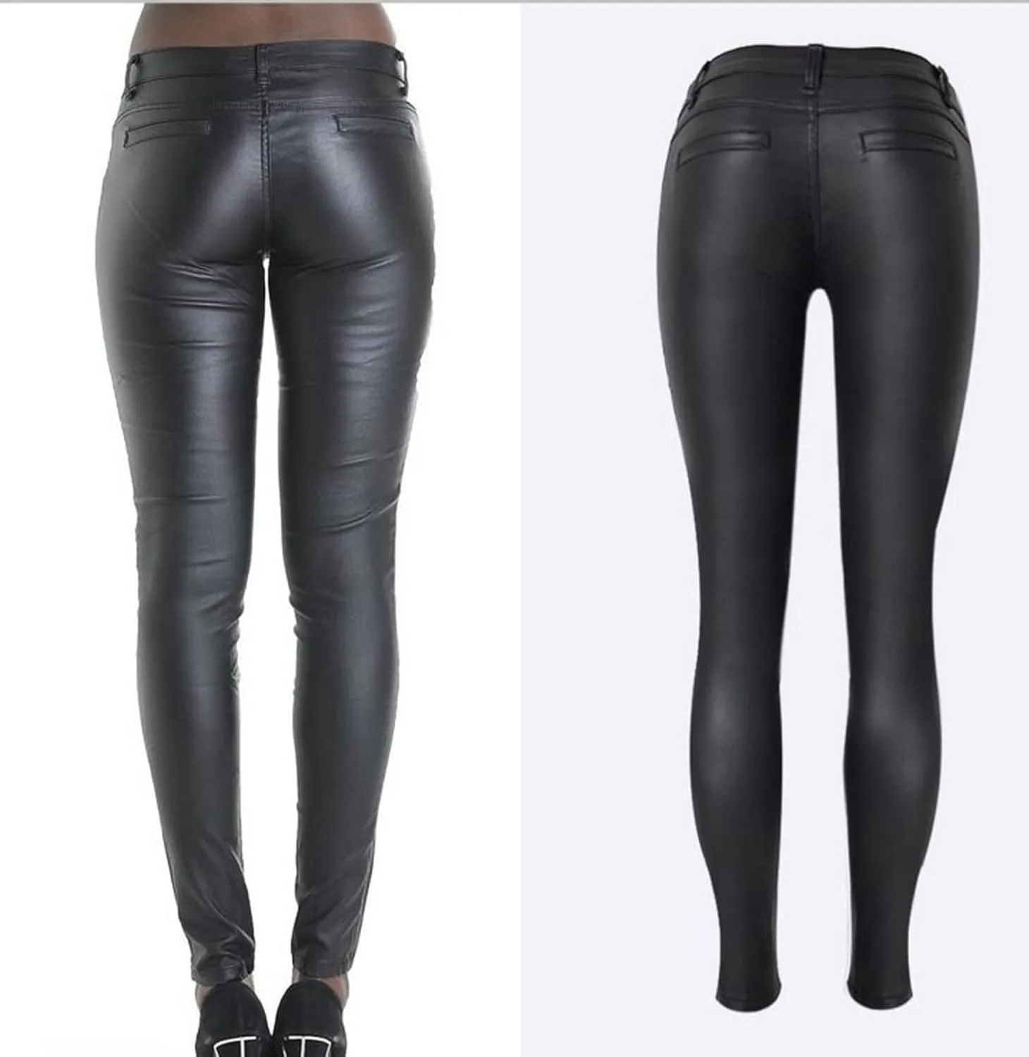 Women's Pu Slim Pants Faux Leather Stretch Skinny Jeans Pencil Pants Biker Pants