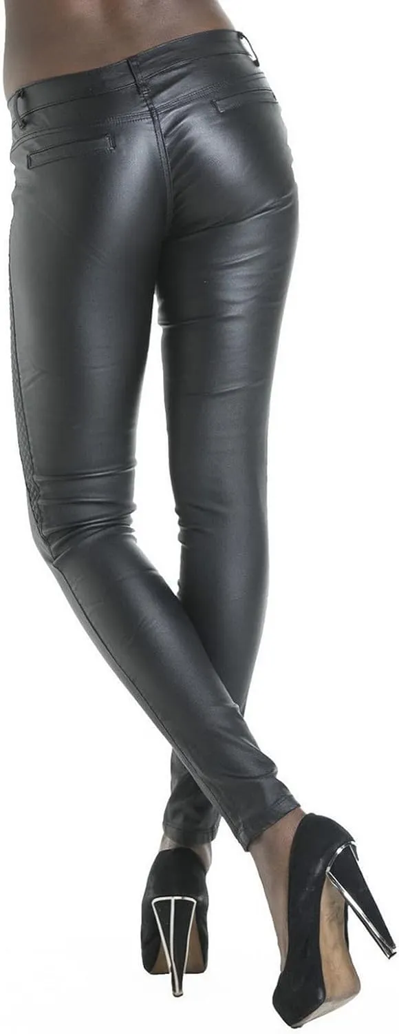 Women's Pu Slim Pants Faux Leather Stretch Skinny Jeans Pencil Pants Biker Pants