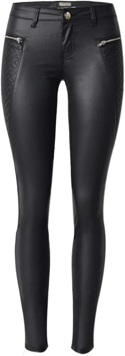 Women's Pu Slim Pants Faux Leather Stretch Skinny Jeans Pencil Pants Biker Pants