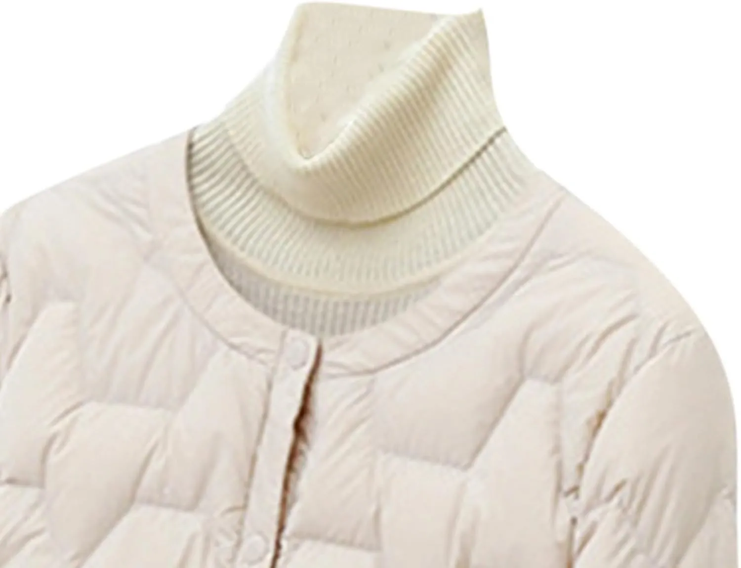 Womens Quilted Lightweight Puffer Jacket Snap Button Midi Length Coats Casual Solid Collarless Winter Warm coat