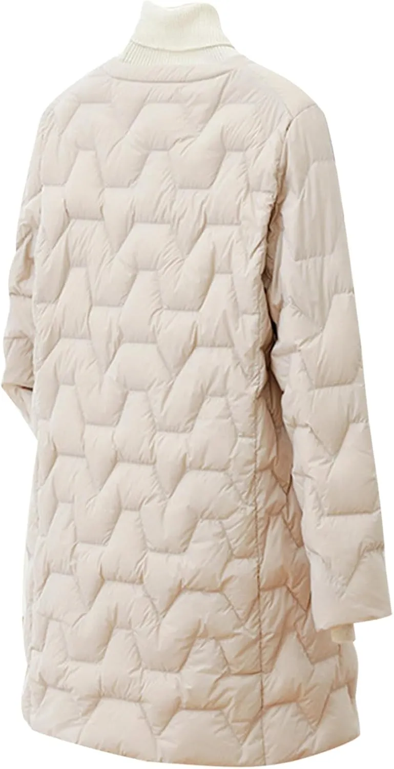 Womens Quilted Lightweight Puffer Jacket Snap Button Midi Length Coats Casual Solid Collarless Winter Warm coat