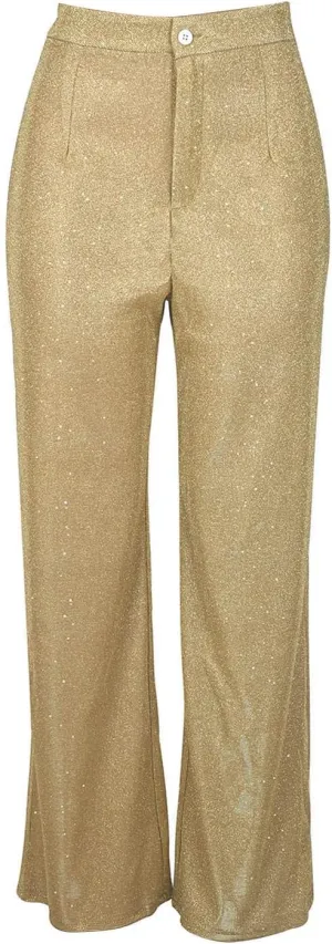 Women's Shiny Sequin Pants Fashion High Waisted Wide Leg Casual Pants Comfy Loose Fit Wrinkle Free Club Party Slacks
