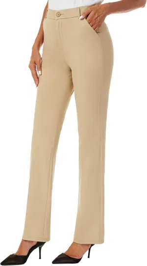 Women's Stretchy Straight Leg Dress Work Pants Business Office Casual Slacks with Pockets