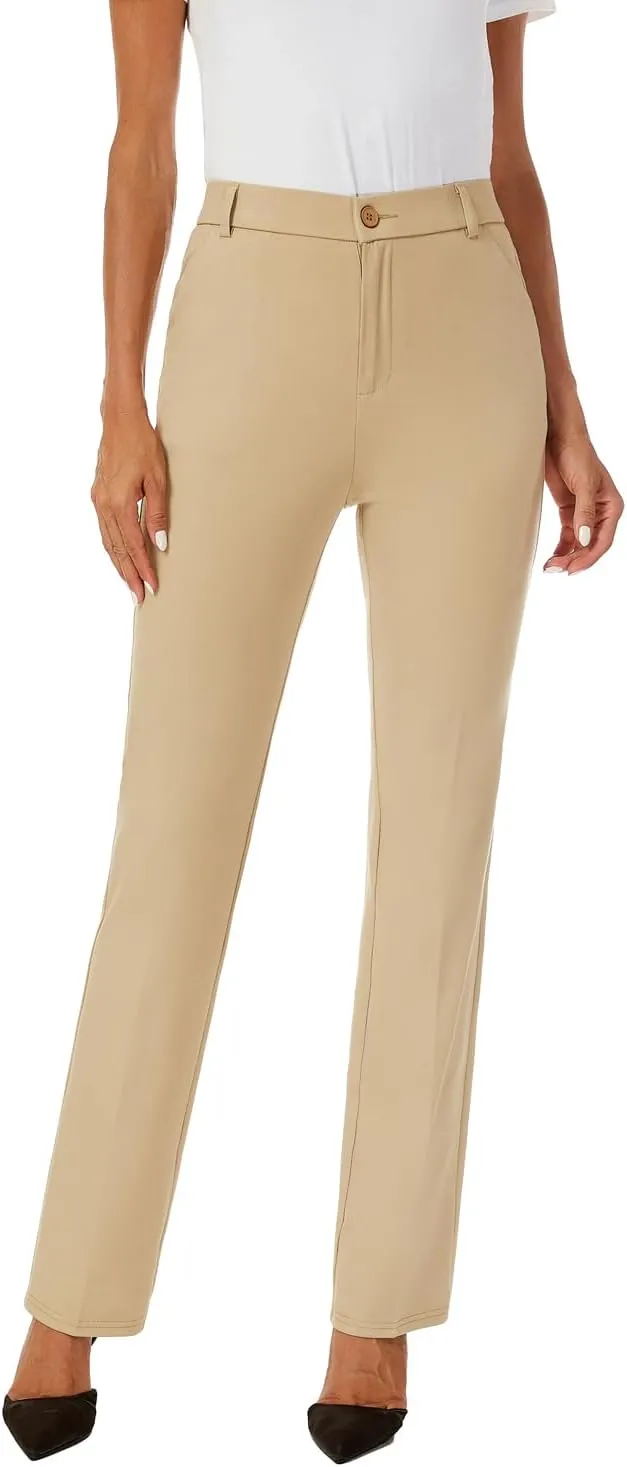 Women's Stretchy Straight Leg Dress Work Pants Business Office Casual Slacks with Pockets
