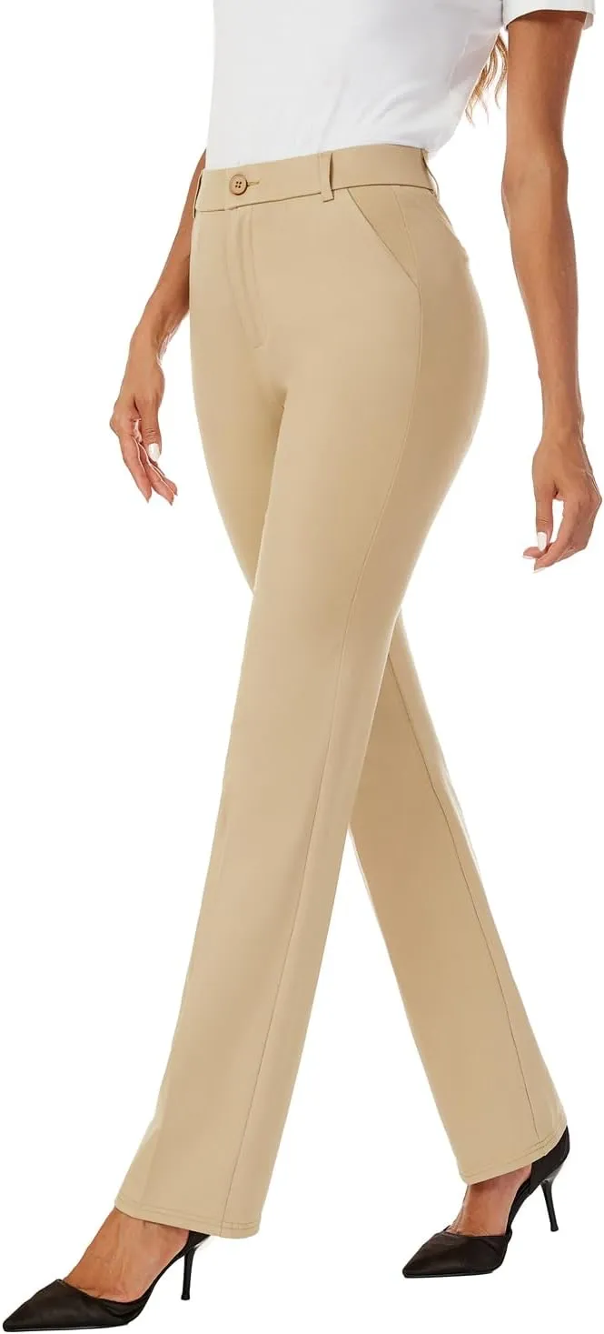 Women's Stretchy Straight Leg Dress Work Pants Business Office Casual Slacks with Pockets