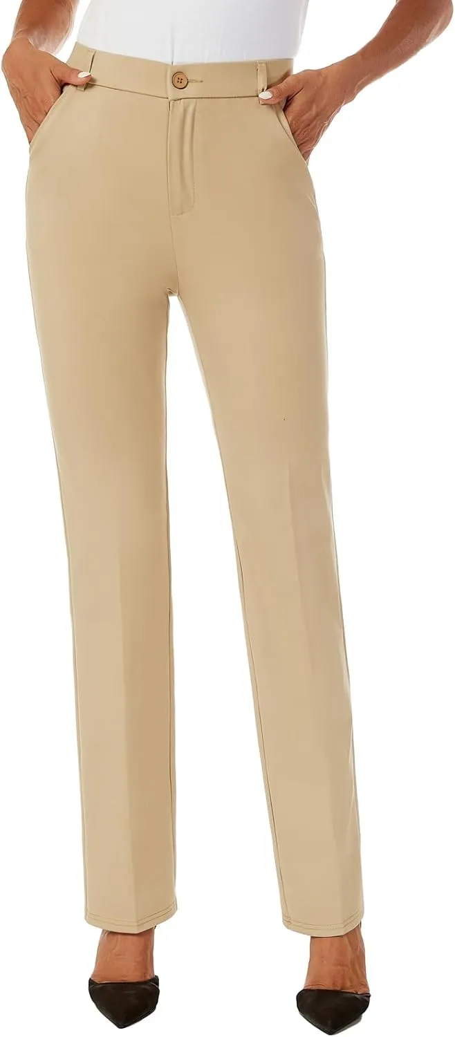 Women's Stretchy Straight Leg Dress Work Pants Business Office Casual Slacks with Pockets