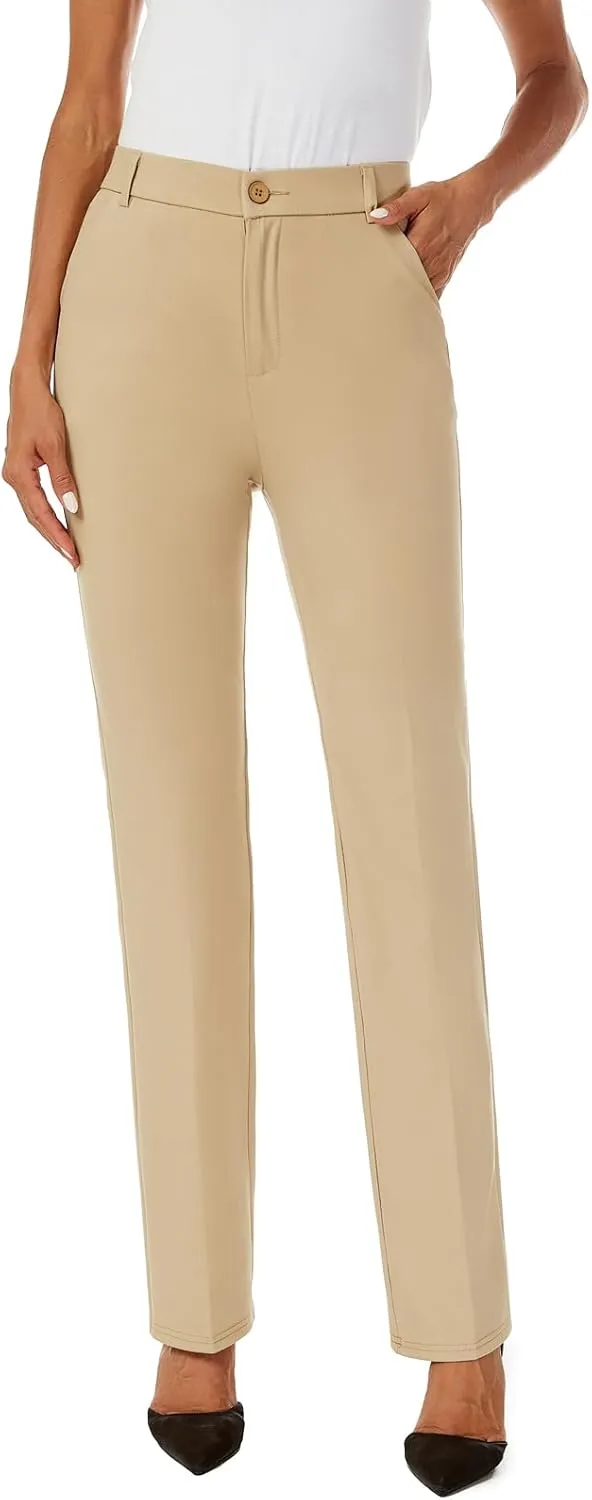 Women's Stretchy Straight Leg Dress Work Pants Business Office Casual Slacks with Pockets