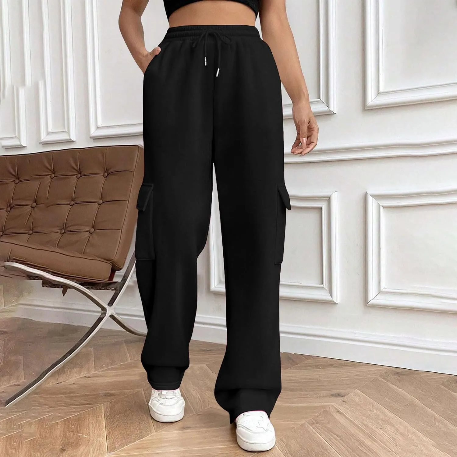 Womens Sweatpants Wide Leg Cargo Pants Fall Fashion Sweat Pants Baggy Winter Clothes Joggers Parachute Pants