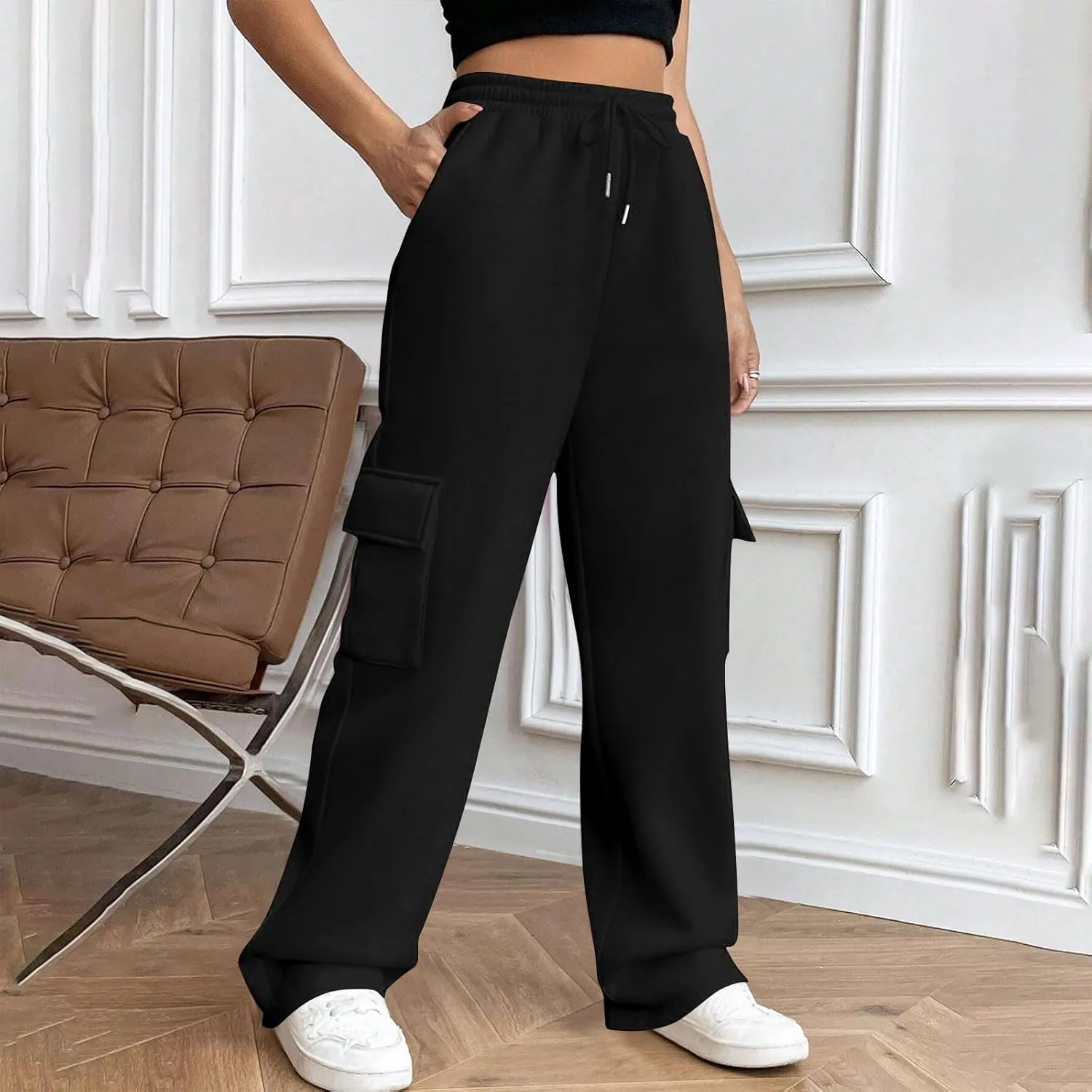 Womens Sweatpants Wide Leg Cargo Pants Fall Fashion Sweat Pants Baggy Winter Clothes Joggers Parachute Pants