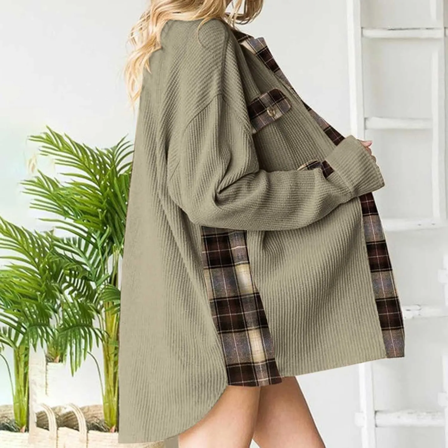 Womens Waffle Knit Shacket Boyfriend Button Down Shirt Jacket Loose Long Sleeve Tops Fall Fashion y2k Clothes