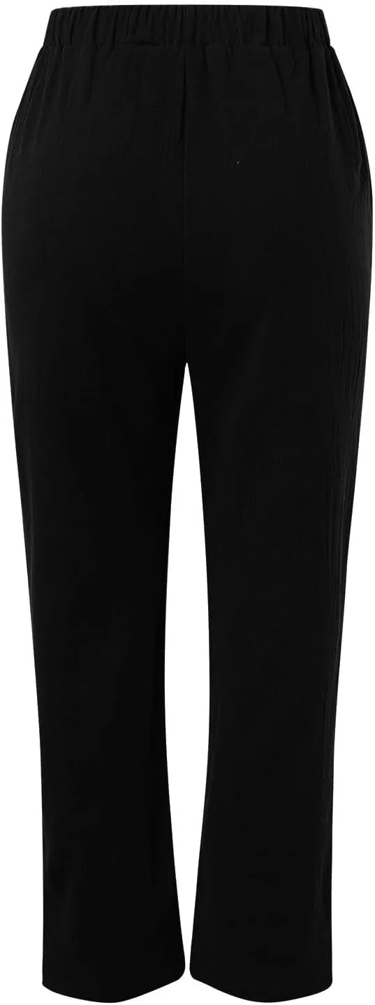 Womens Wide Leg Cotton Linen Pants Summer Casual High Waist Lightweight Lounge Slacks Oversized Beach Baggy Trousers