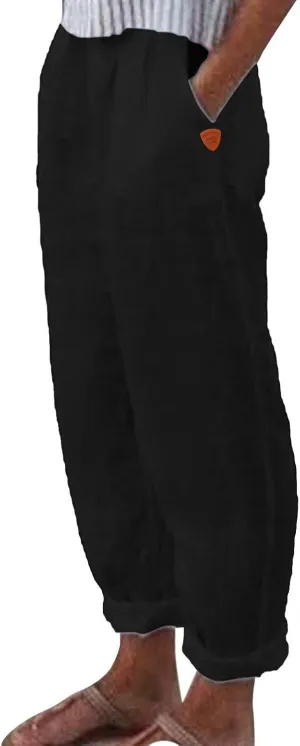 Womens Wide Leg Cotton Linen Pants Summer Casual High Waist Lightweight Lounge Slacks Oversized Beach Baggy Trousers