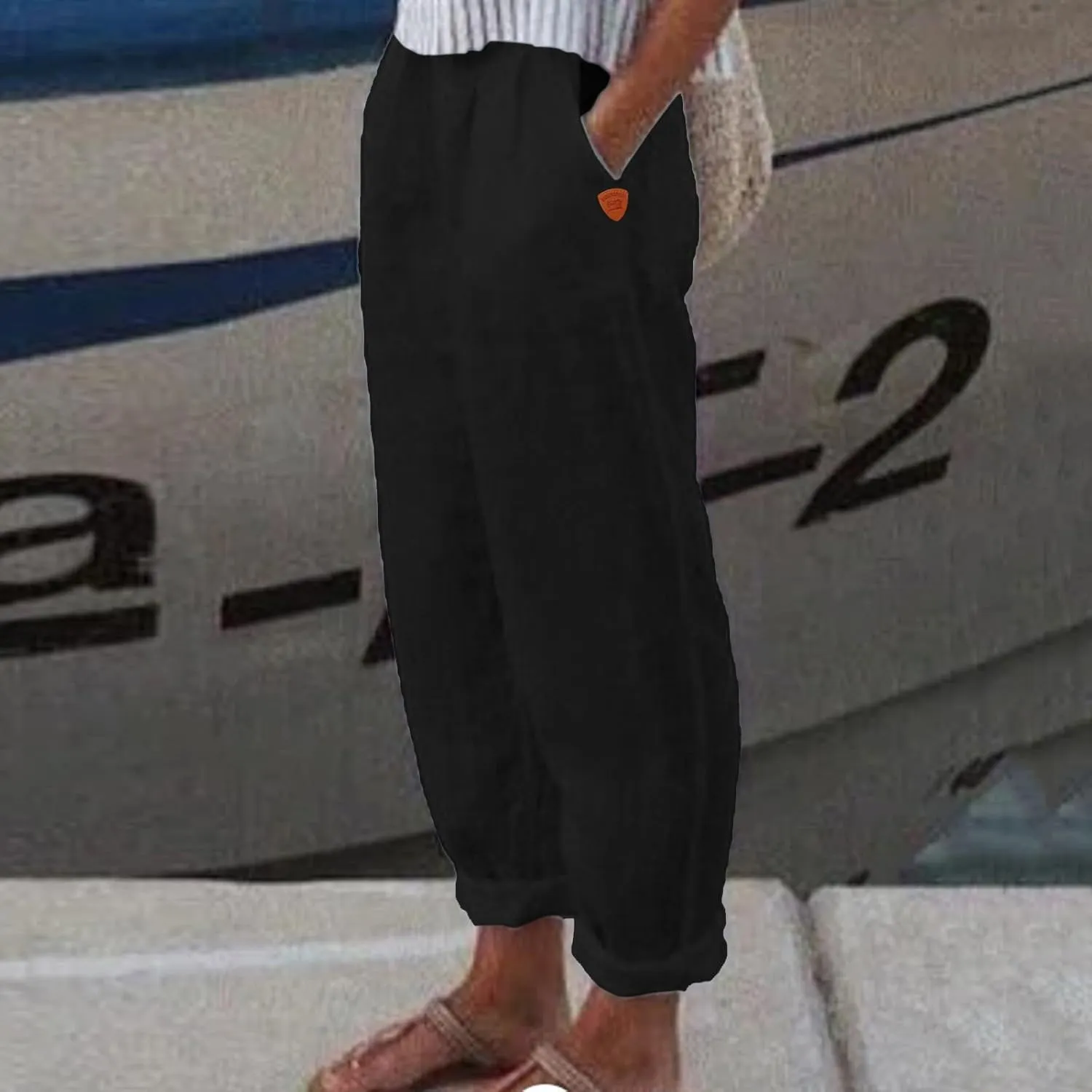 Womens Wide Leg Cotton Linen Pants Summer Casual High Waist Lightweight Lounge Slacks Oversized Beach Baggy Trousers