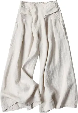 Women's Wide Leg Lounge Pants High Waisted Loose Fit Comfy Casual Pant Summer Cotton Linen Trousers with Pockets