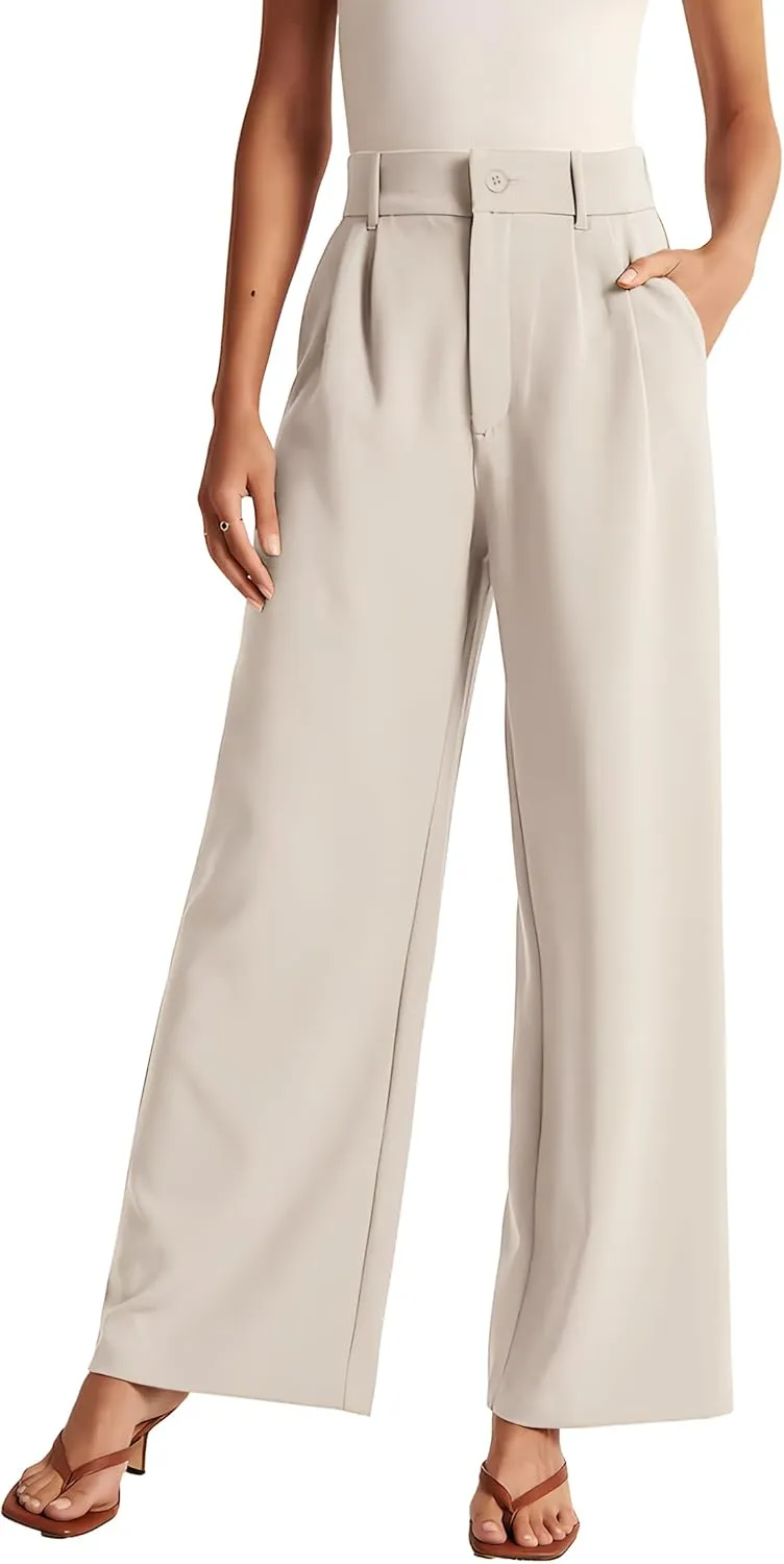 Womens Wide Leg Pants High Waisted Business Casual Summer Dress Pants Palazzo Long Work Trousers with Pockets