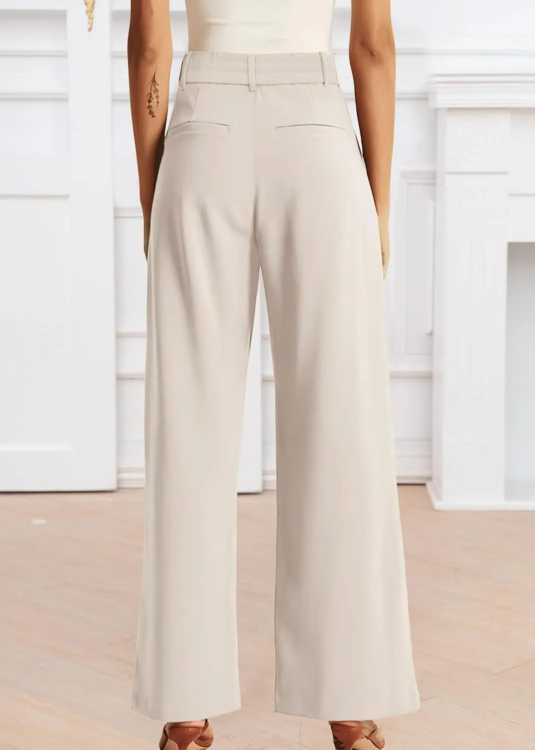 Womens Wide Leg Pants High Waisted Business Casual Summer Dress Pants Palazzo Long Work Trousers with Pockets