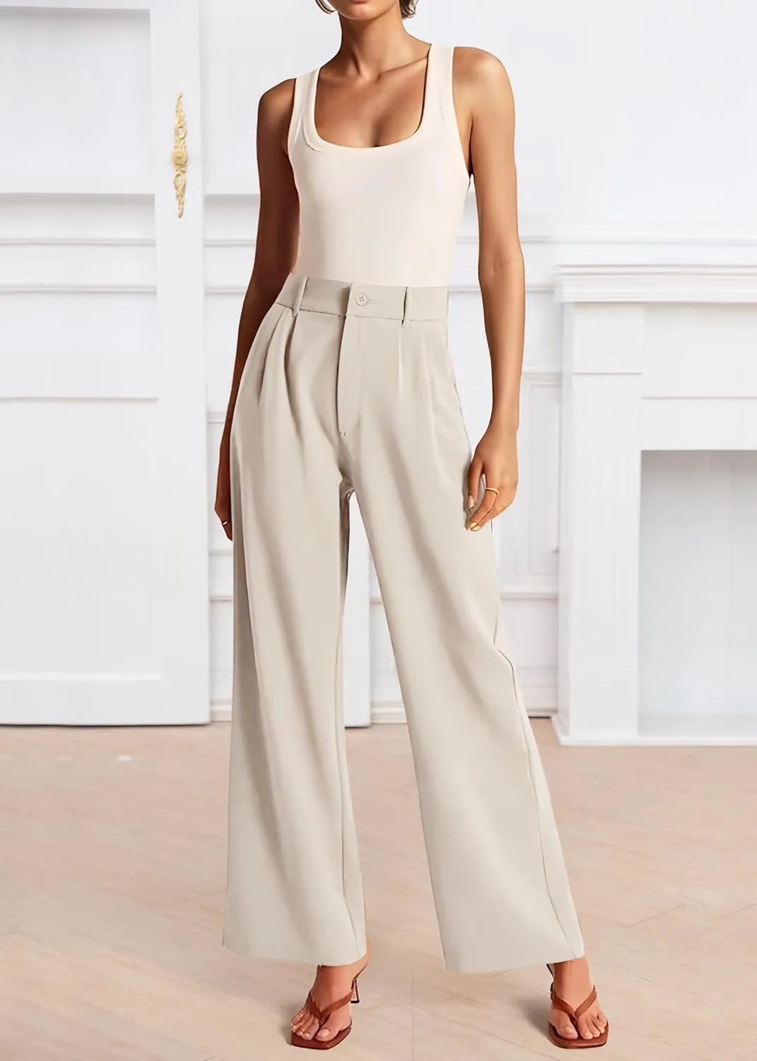 Womens Wide Leg Pants High Waisted Business Casual Summer Dress Pants Palazzo Long Work Trousers with Pockets