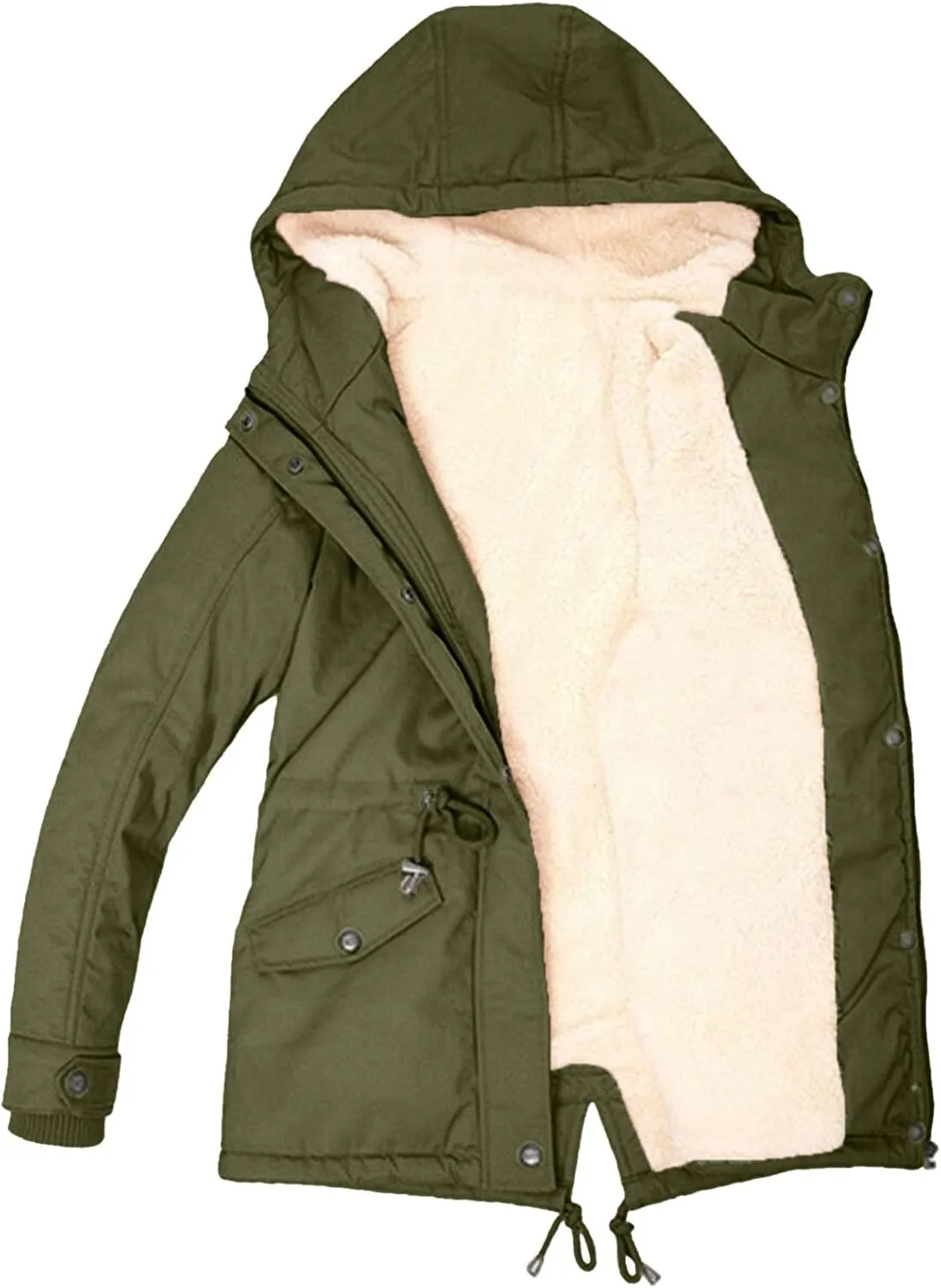 Womens Winter Casual Quilted Coat Loose Fit Long Sleeve Button Zip Overcoat Fashion Warm Fleece Jacket Padded Outwear