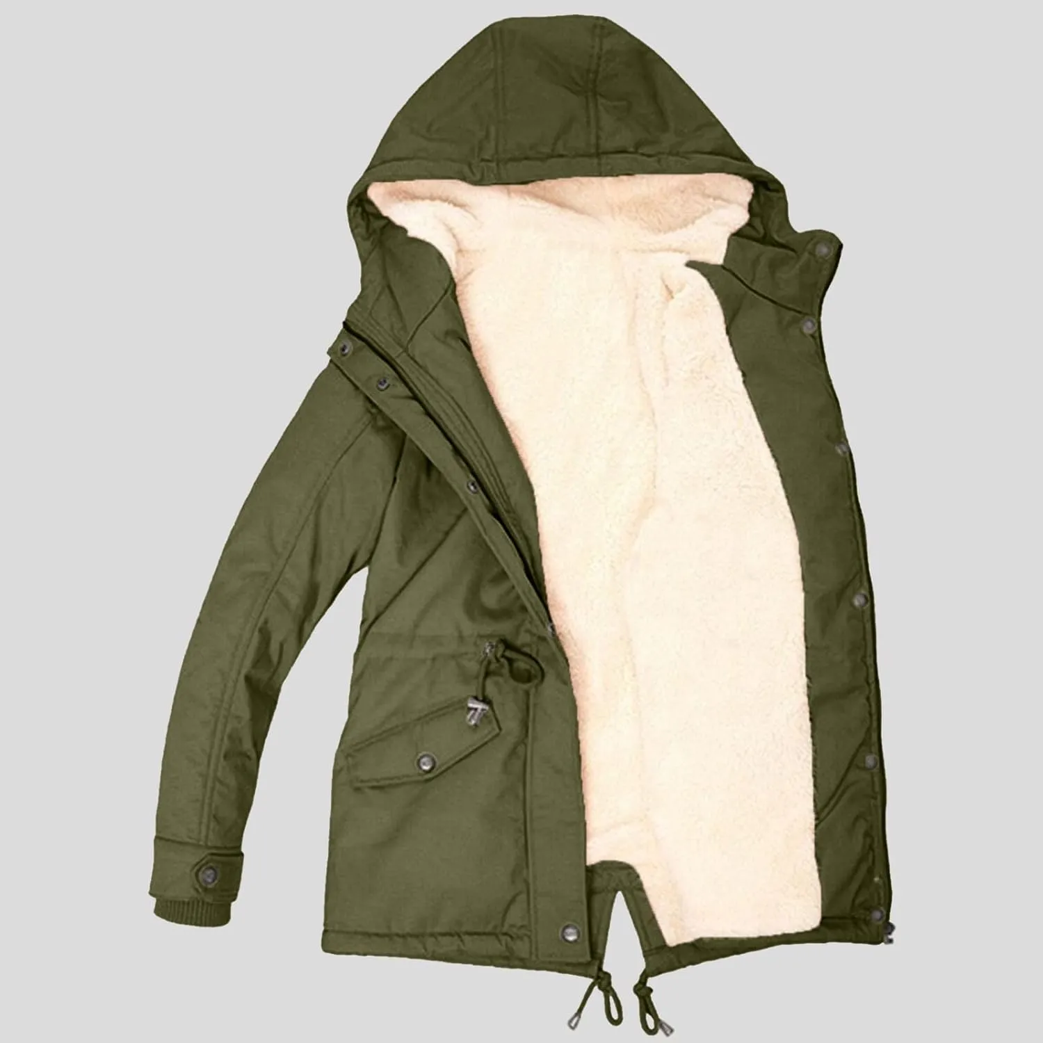 Womens Winter Casual Quilted Coat Loose Fit Long Sleeve Button Zip Overcoat Fashion Warm Fleece Jacket Padded Outwear
