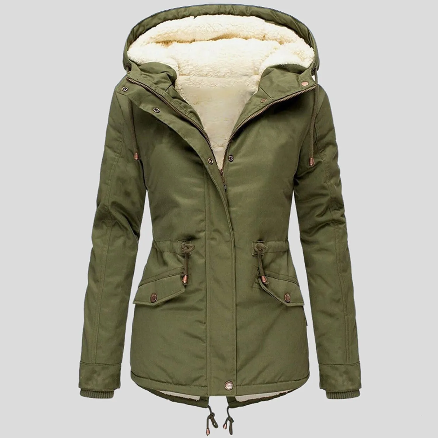 Womens Winter Casual Quilted Coat Loose Fit Long Sleeve Button Zip Overcoat Fashion Warm Fleece Jacket Padded Outwear