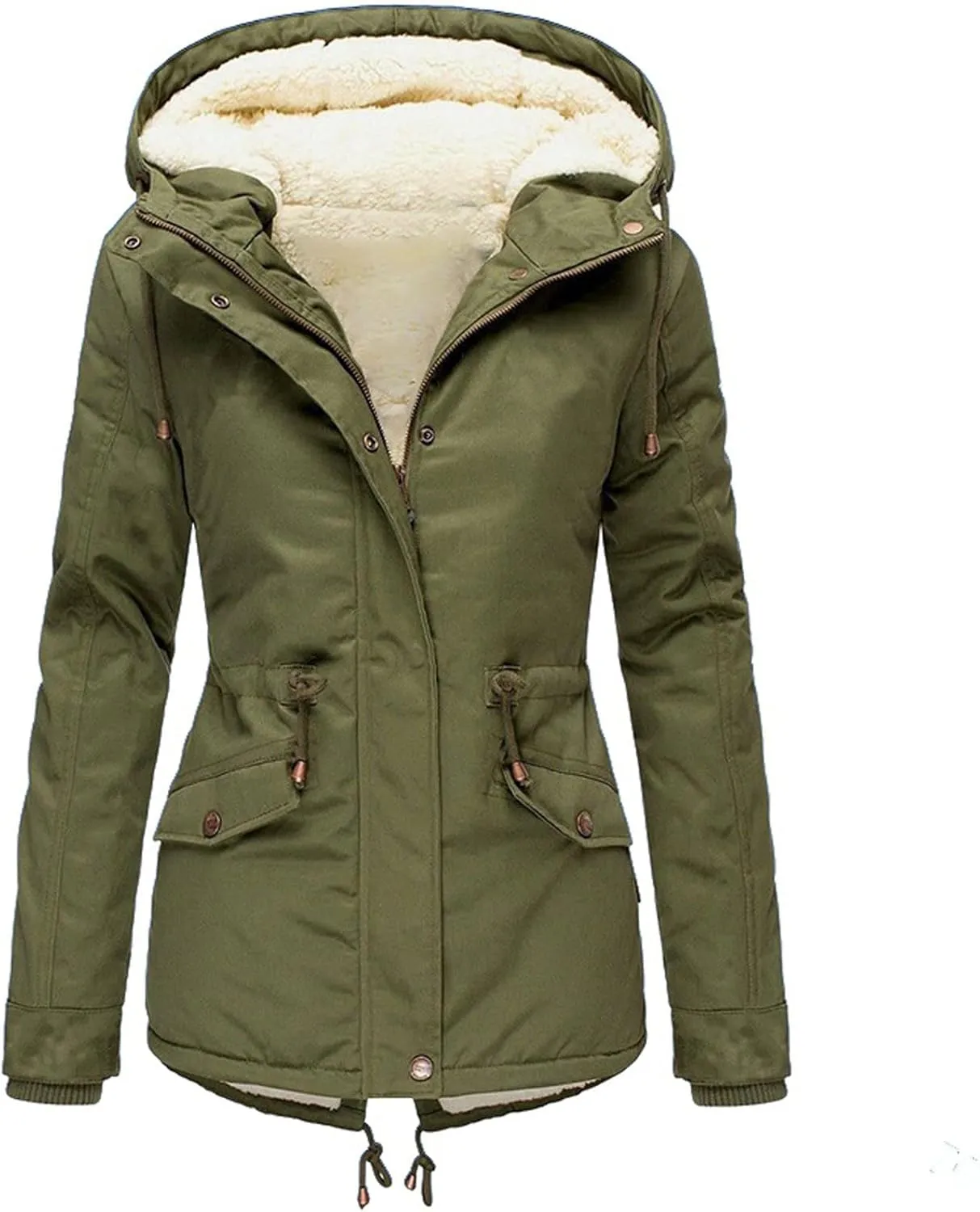 Womens Winter Casual Quilted Coat Loose Fit Long Sleeve Button Zip Overcoat Fashion Warm Fleece Jacket Padded Outwear