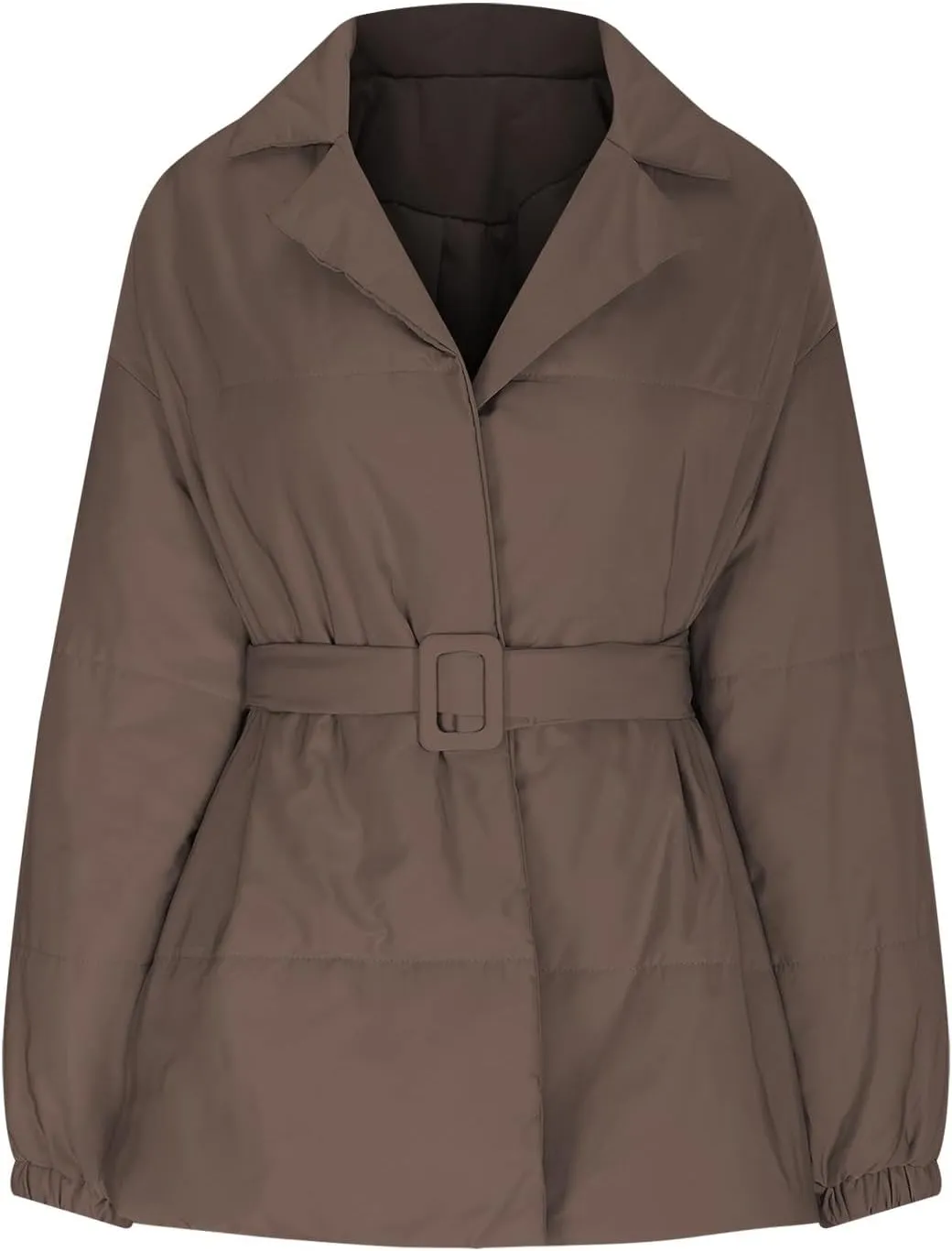 Women's Winter Lapel Collar Belted Mid Long Puffer Jacket Quilted Down Coat Long Sleeve Open Front Jackets Outerwear