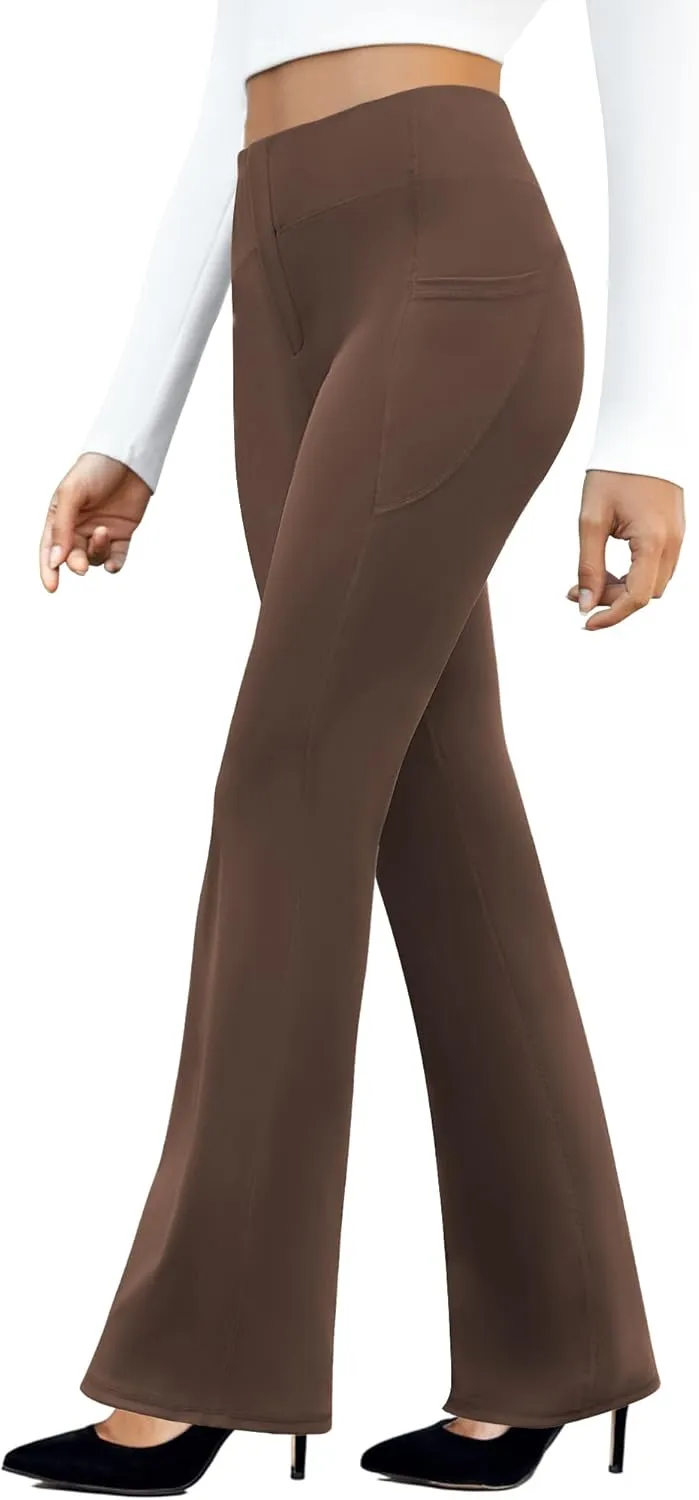 Women's Work Pants Business Casual Pants High Waisted Yoga Flare Leggings with Pockets Dress Slacks Tummy Control