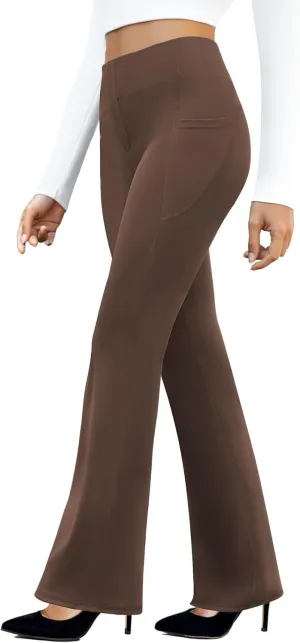 Women's Work Pants Business Casual Pants High Waisted Yoga Flare Leggings with Pockets Dress Slacks Tummy Control