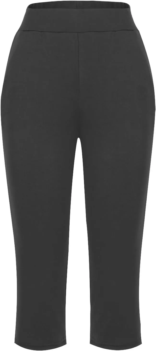 Womens Yoga Capri Pants Elastic Waisted Pants High Waisted Stretch Pants Casual Lounge Pants Summer Lightweight Pants