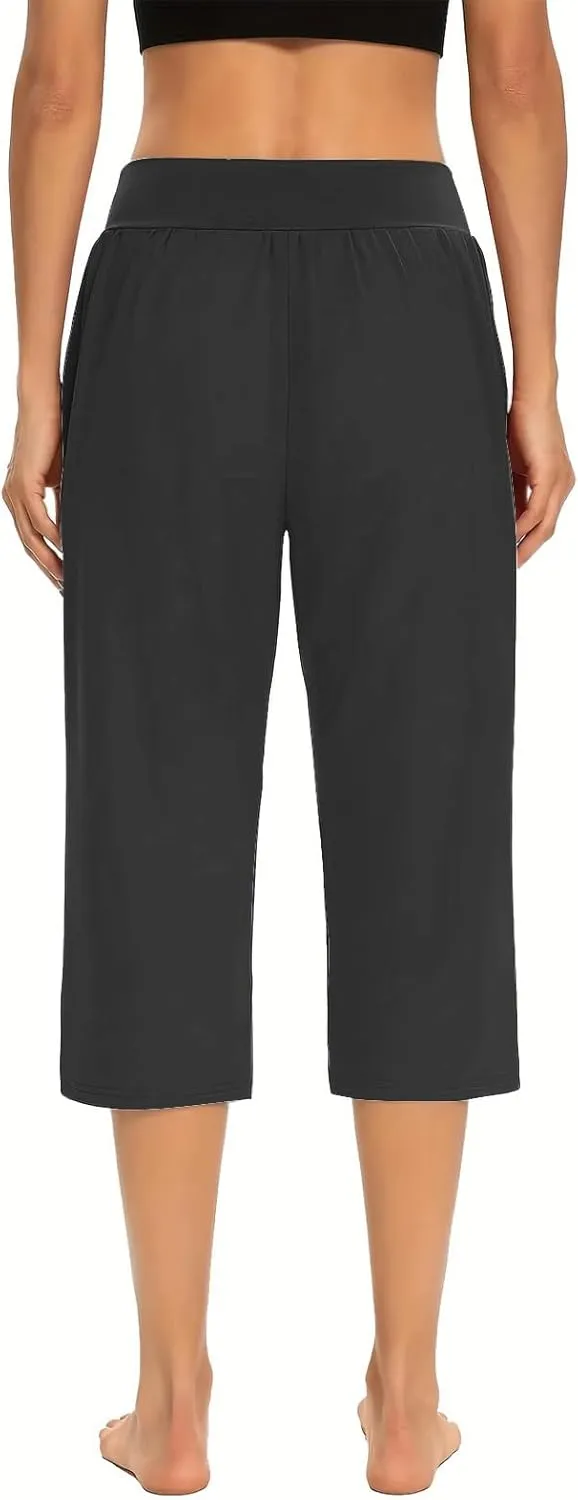 Womens Yoga Capri Pants Elastic Waisted Pants High Waisted Stretch Pants Casual Lounge Pants Summer Lightweight Pants