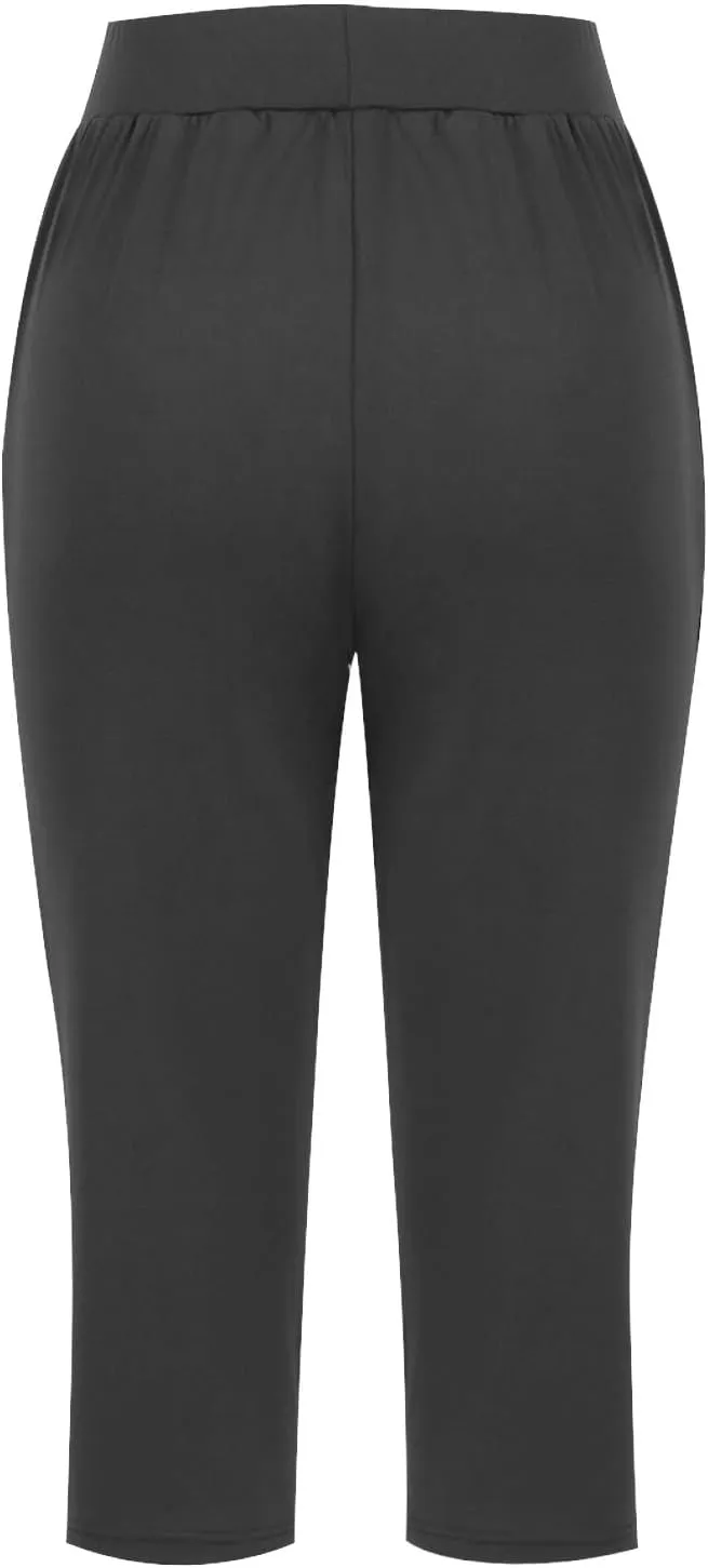 Womens Yoga Capri Pants Elastic Waisted Pants High Waisted Stretch Pants Casual Lounge Pants Summer Lightweight Pants