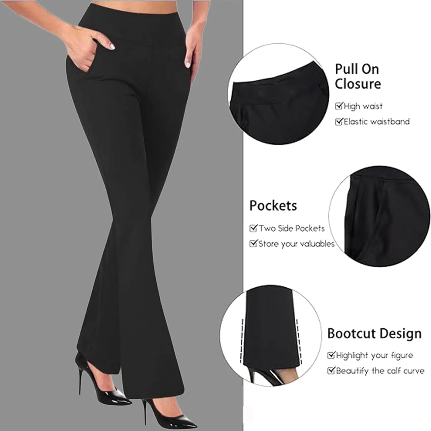 Womens Yoga Dress Pants Tretchy Pull On Straight Leg Business Casual Pants Dressy Slacks Dress Pants for Office Work