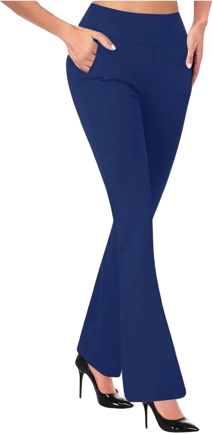 Womens Yoga Dress Pants Tretchy Pull On Straight Leg Business Casual Pants Dressy Slacks Dress Pants for Office Work