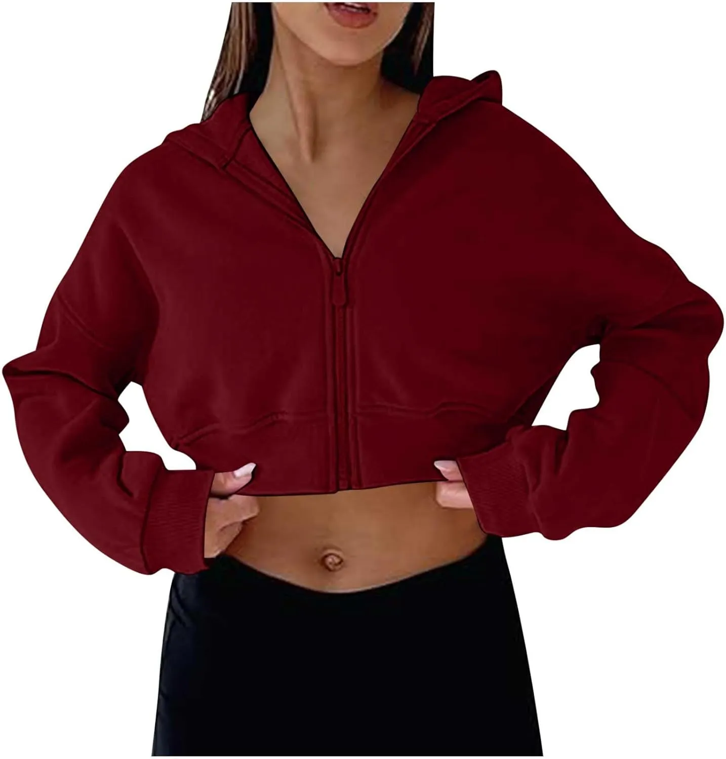 Womens Zip Up Cropped Sweatshirts Hoodie Long Sleeve Jacket Trendy Y2K Crop Tops 2024 Fashion Outfits Clothing