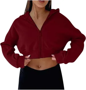 Womens Zip Up Cropped Sweatshirts Hoodie Long Sleeve Jacket Trendy Y2K Crop Tops 2024 Fashion Outfits Clothing