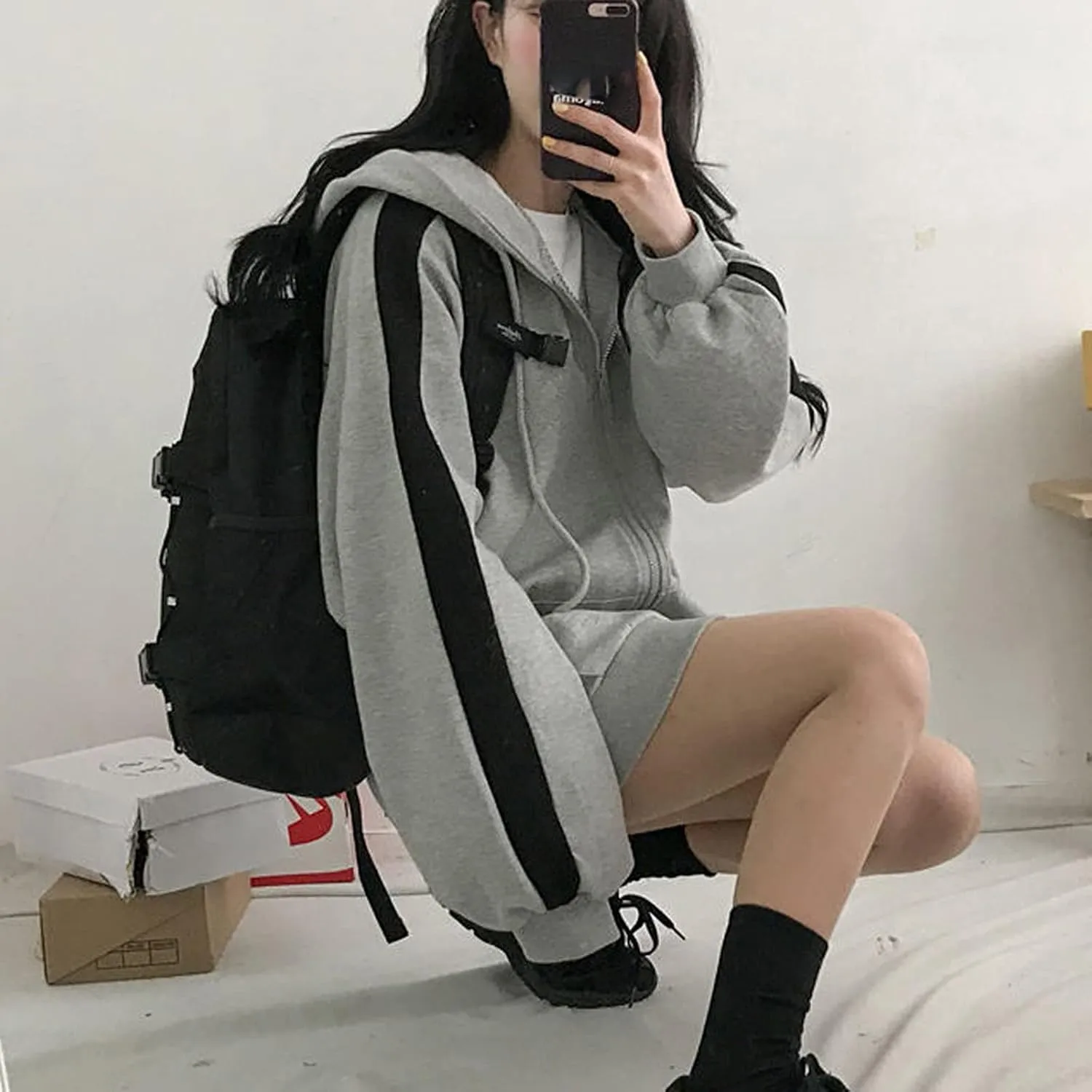Womens Zip Up Hoodie Plus Size Oversized Aesthetic Cute Grunge Y2K Hoodies Teen Girls Vintage Baggy Sweatshirts Emo