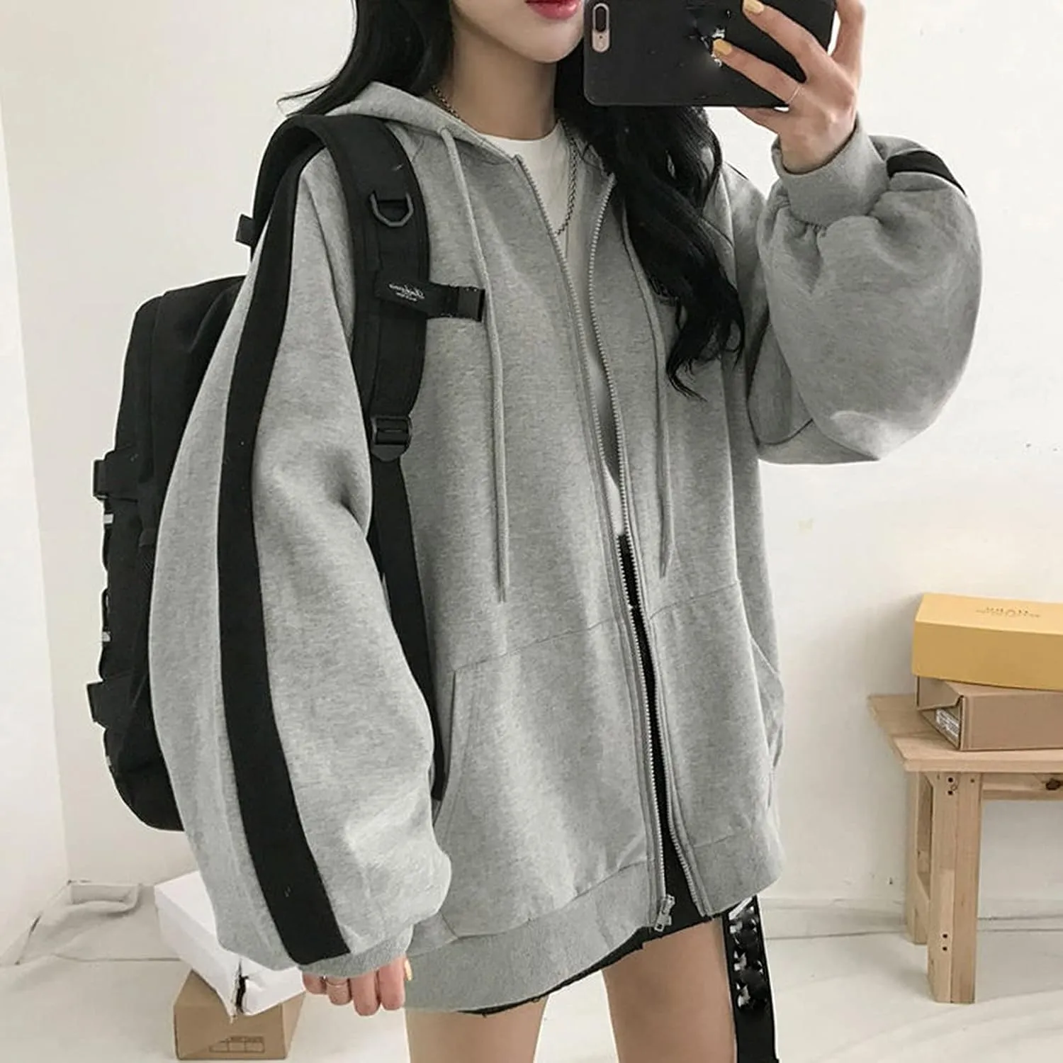 Womens Zip Up Hoodie Plus Size Oversized Aesthetic Cute Grunge Y2K Hoodies Teen Girls Vintage Baggy Sweatshirts Emo