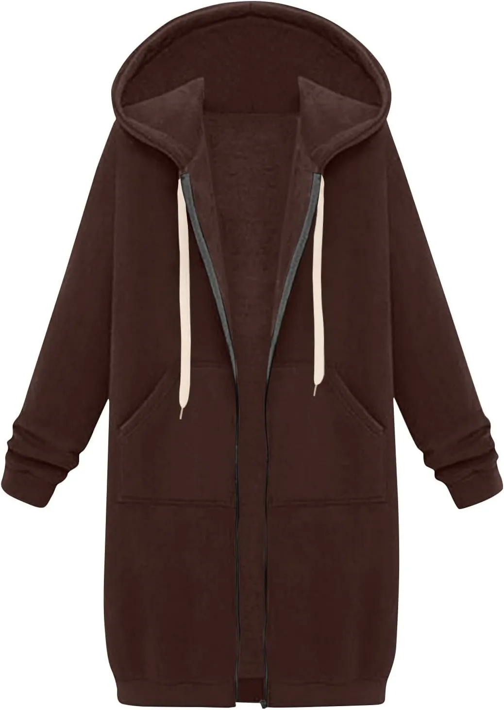 Women's Zip Up Long Hoodies Long Sleeve Drawstring Hooded Sweatshirts 2025 Fall Oversized Fleece Jackets with Pockets