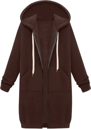 Women's Zip Up Long Hoodies Long Sleeve Drawstring Hooded Sweatshirts 2025 Fall Oversized Fleece Jackets with Pockets